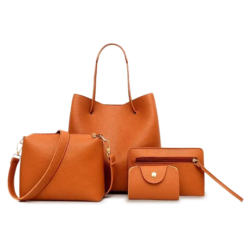 4Pcs Women Pattern Leather Handbag+Crossbody Bag+Messenger Bag+Card Package Afternoon Time