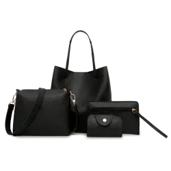 4Pcs Women Pattern Leather Handbag+Crossbody Bag+Messenger Bag+Card Package Afternoon Time