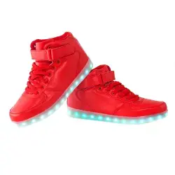 Odema Women Men High Top USB Charging LED Sport Shoes Flashing Sneakers, Red, 40.5 EU
