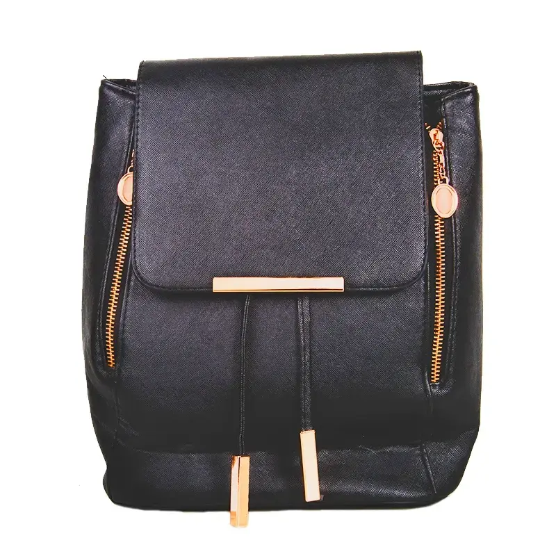 black backpack with gold hardware.
